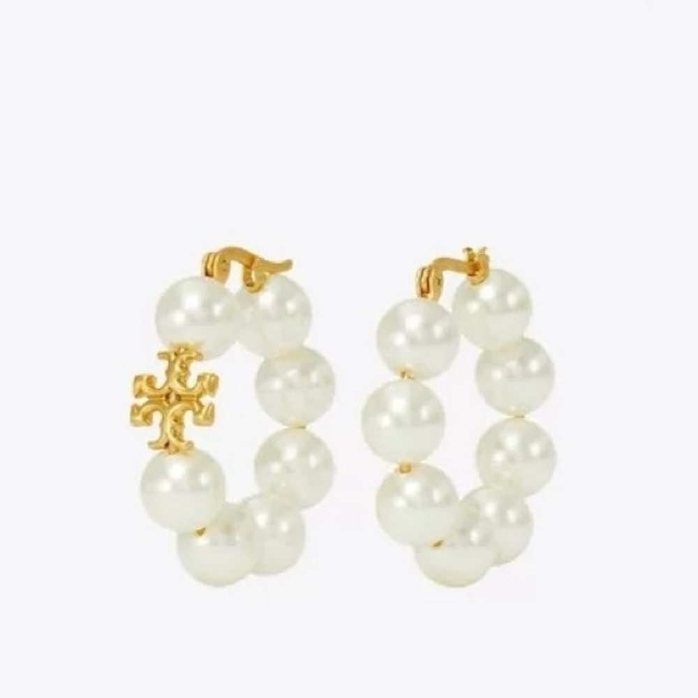 NWT Tory Burch Eleanor Kira Pearl Hoop Earrings